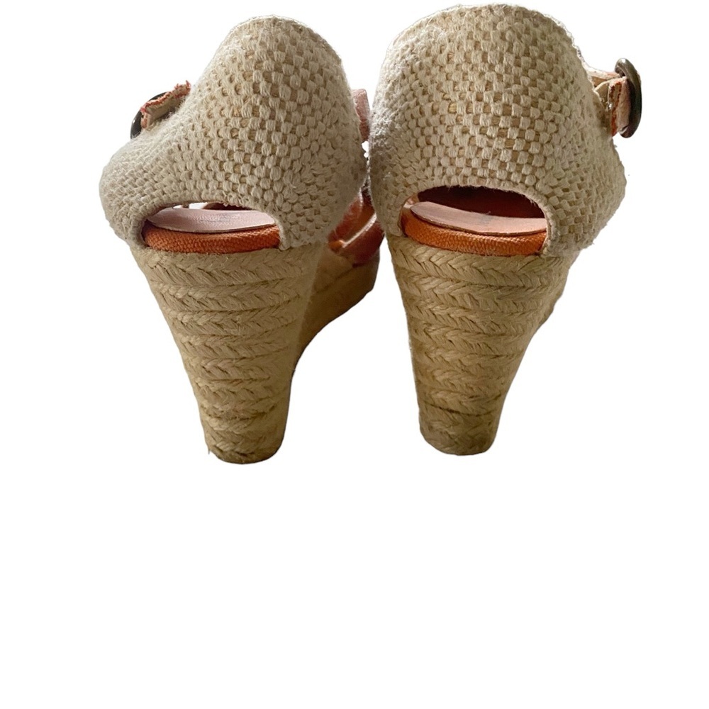 Bettye Muller Coral & Cream Espadrille Wedge Sandals – Summer Chic Platform Heel - Picture 12 of 12